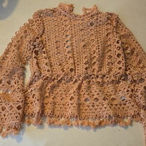 Elegant Lace Crochet Top in Peach